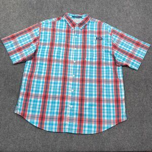 Columbia PFG Super Tamiami Fishing Shirt Men XL Plaid Omni-Shade Blue Red Vented